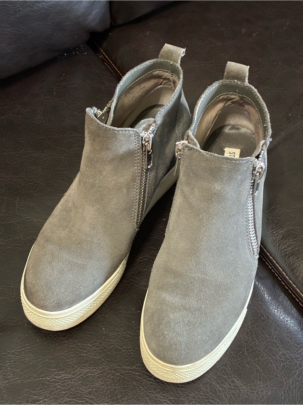 Steve Madden Gray Suede Side-Zip Wedge Sneaker Booties